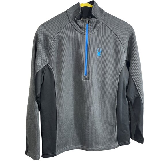 Spyder Mens XL Gray 1/4 Zip Pullover Fleece Sweater With Blue Accents - Picture 1 of 7